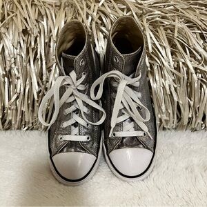 CONVERSE 3 (5.5) Silver Classic Lace Up High Tops Distressed